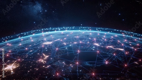 A stunning digital representation of a global network showcasing interconnectivity and technological advancement across the earth.