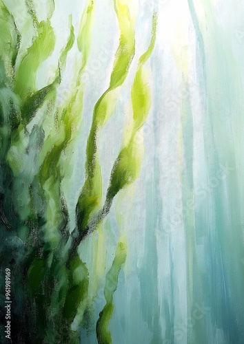 green plant deep sun shining kelp brush loosely cropped inspiring oil suspended underwater young willow tree grotto aquamarine windows coral reefs stagnant photo