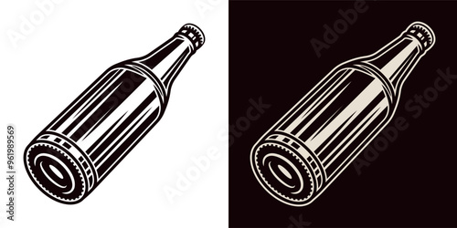 Beer bottle silhouette vector illustration in two styles, black on white and on dark background