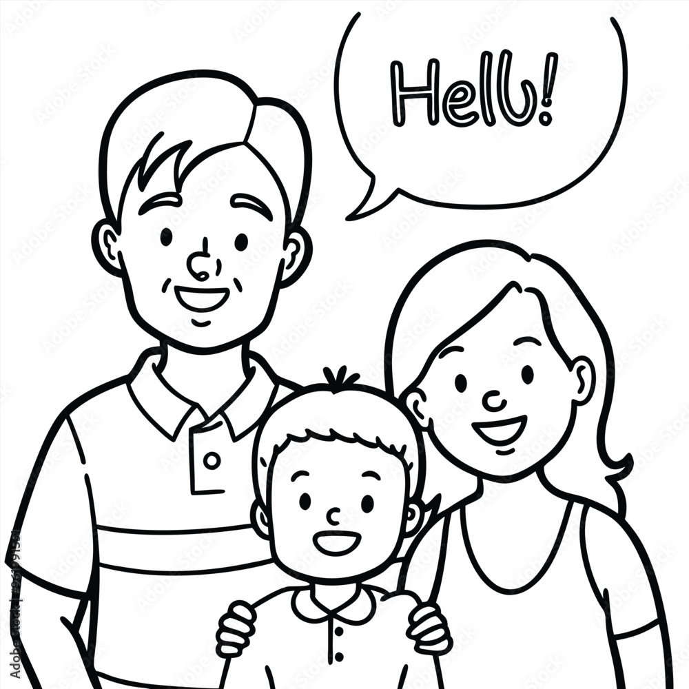 Character happy family greeting say Hi Hello Character happy family greeting say Hi Hello
