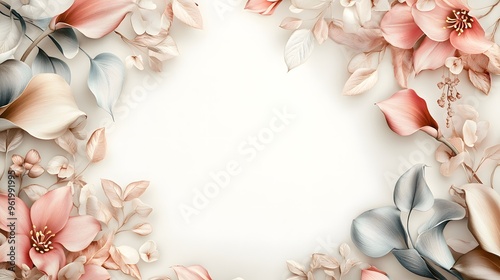 Delicate pink and white flowers arranged around a white background, perfect for a wedding, birthday, or anniversary card.