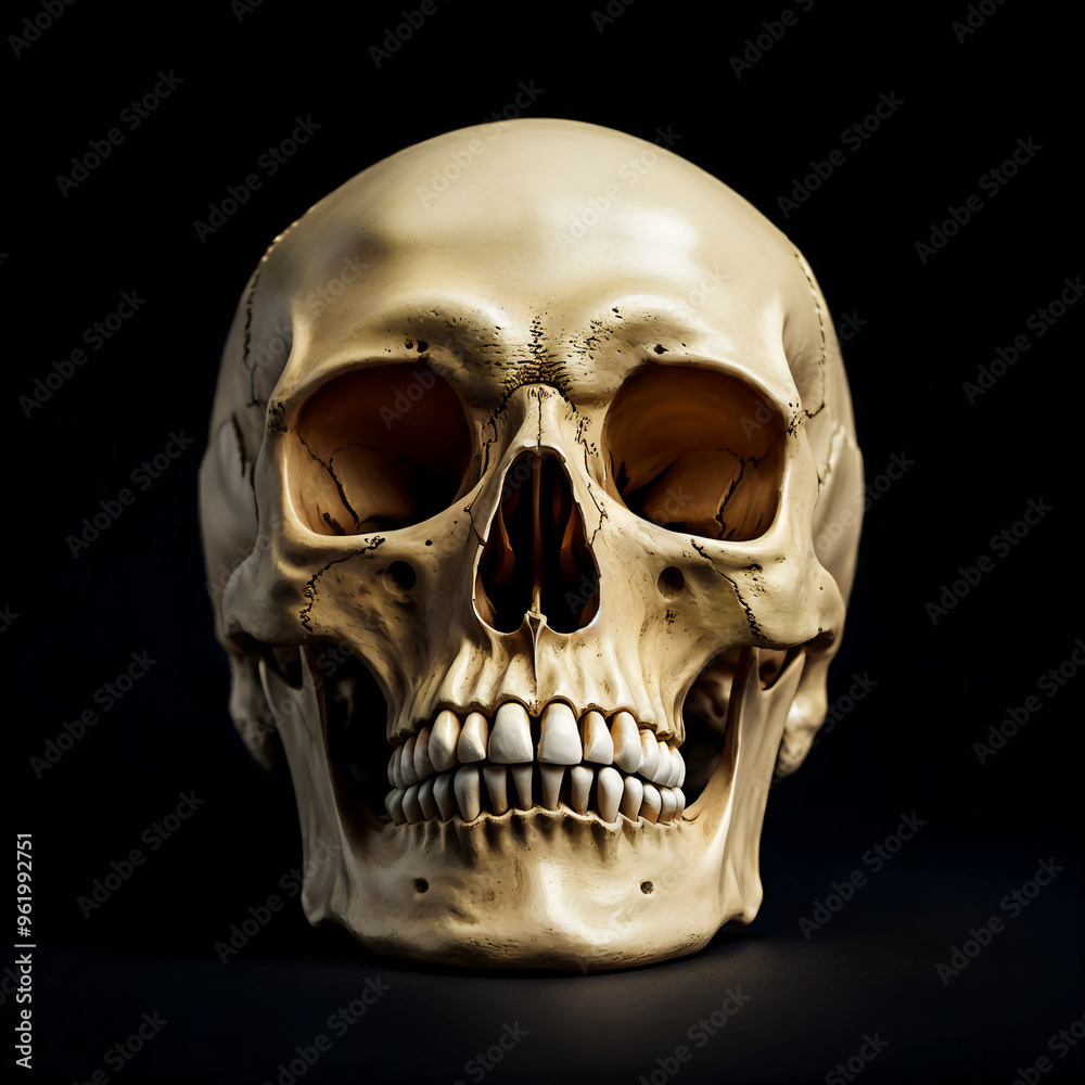 Illustratrion of creepy human skull spooky ideas spooktember isolated in dark background Illustratrion of creepy human skull spooky ideas spooktember isolated in dark background