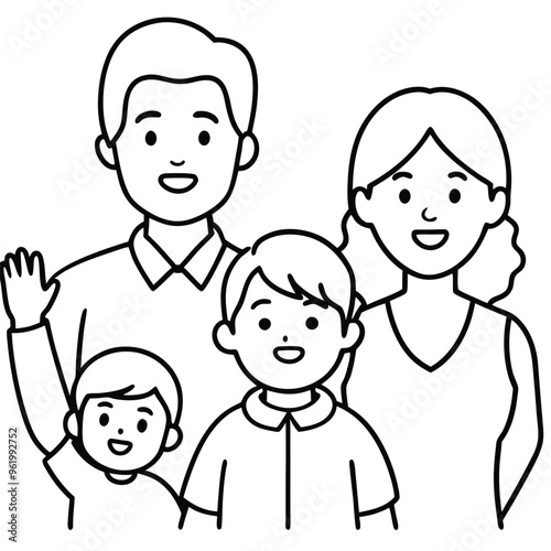 Character happy family greeting say Hi Hello