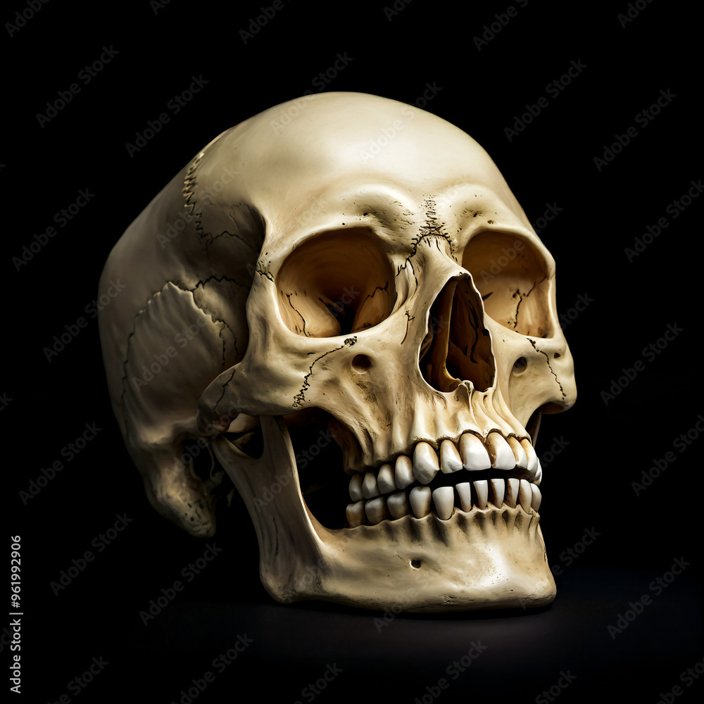 Obraz premium Illustratrion of creepy human skull spooky ideas spooktember isolated in dark background