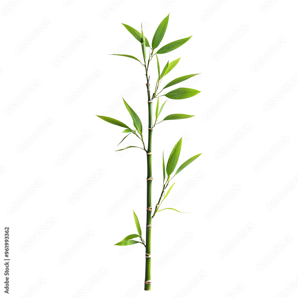 Image of a single green bamboo stalk with lush leaves, perfect for natural, botanical, and eco-friendly themes. Image of a single green bamboo stalk with lush leaves, perfect for natural, botanical, and eco-friendly themes.