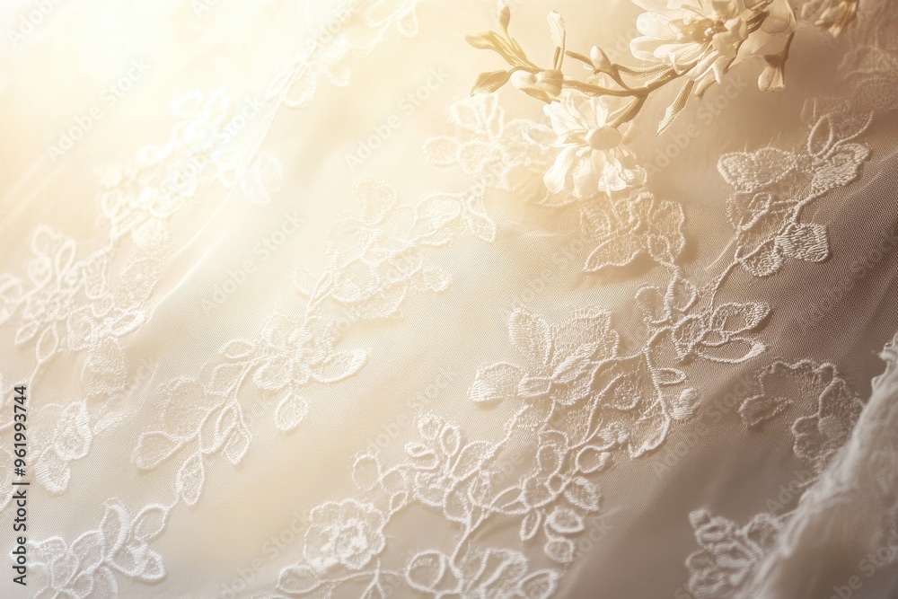 Delicate White Lace Fabric with Flower Detail Delicate White Lace Fabric with Flower Detail
