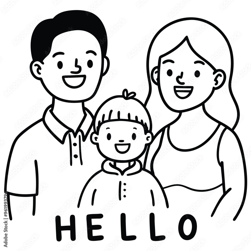 Character happy family greeting say Hi Hello Character happy family greeting say Hi Hello