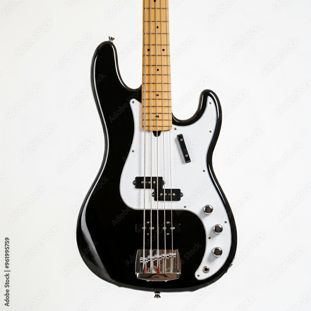 Obraz premium Close up shot of a bass guitar standing fine detailed proffessional bass guitar