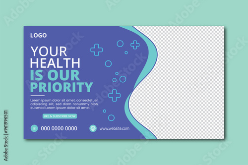 Medical healthcare youtube thumbnail and web banner template.Editable video thumbnail template