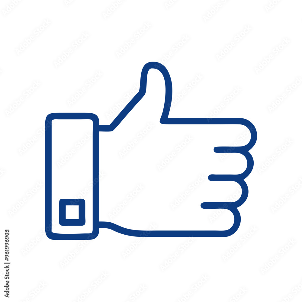 Thumbs-up icon in vector style, blue outline, approval and like symbol with copy space Thumbs-up icon in vector style, blue outline, approval and like symbol with copy space
