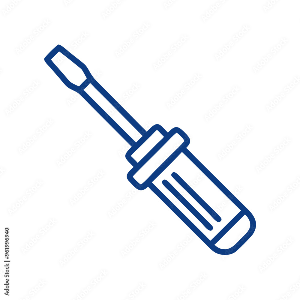 Screwdriver icon in vector style, blue outline, tool for repairs and assembly with copy space Screwdriver icon in vector style, blue outline, tool for repairs and assembly with copy space