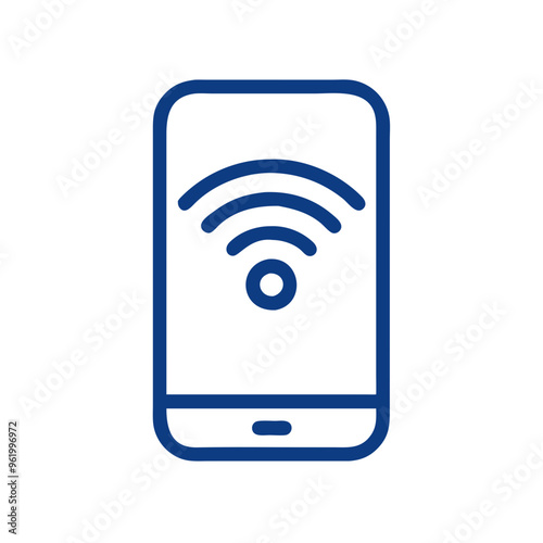 Wi-Fi symbol, blue outline, digital connectivity with copy space