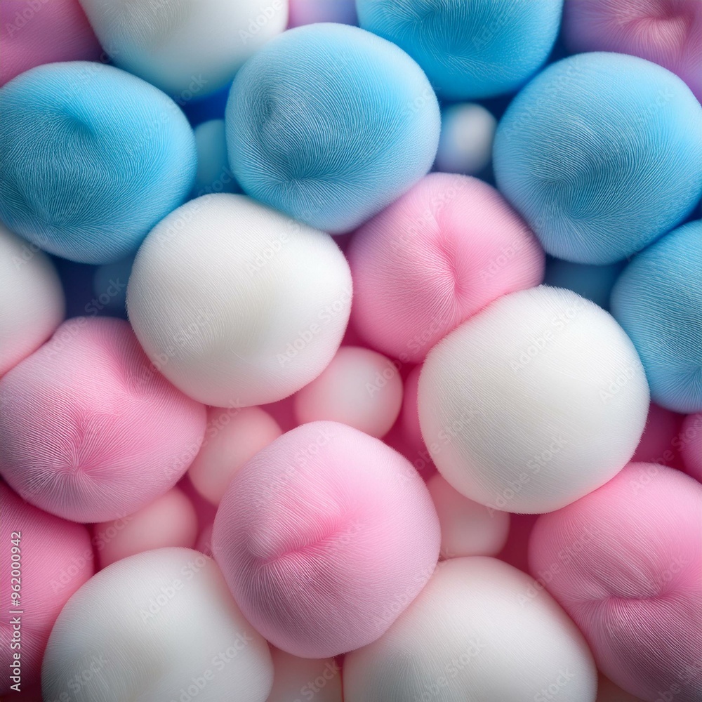 Soft Pastel Cosmetic Cotton Balls in Pink, Blue, and White Color Palette for Face Care and Beauty Abstract Background Soft Pastel Cosmetic Cotton Balls in Pink, Blue, and White Color Palette for Face Care and Beauty Abstract Background