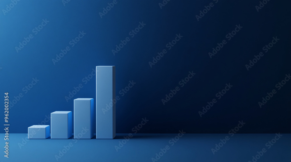 A 3d bar graph with four rising bars on a dark blue background with ...