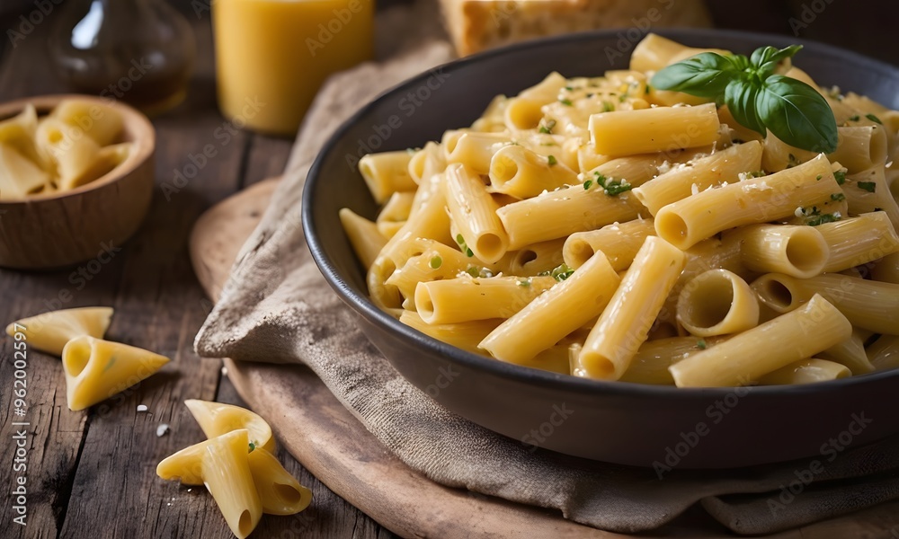 Freshly Made Homemade Cheese Pasta on Rustic Wooden Surface, Generative AI Freshly Made Homemade Cheese Pasta on Rustic Wooden Surface, Generative AI