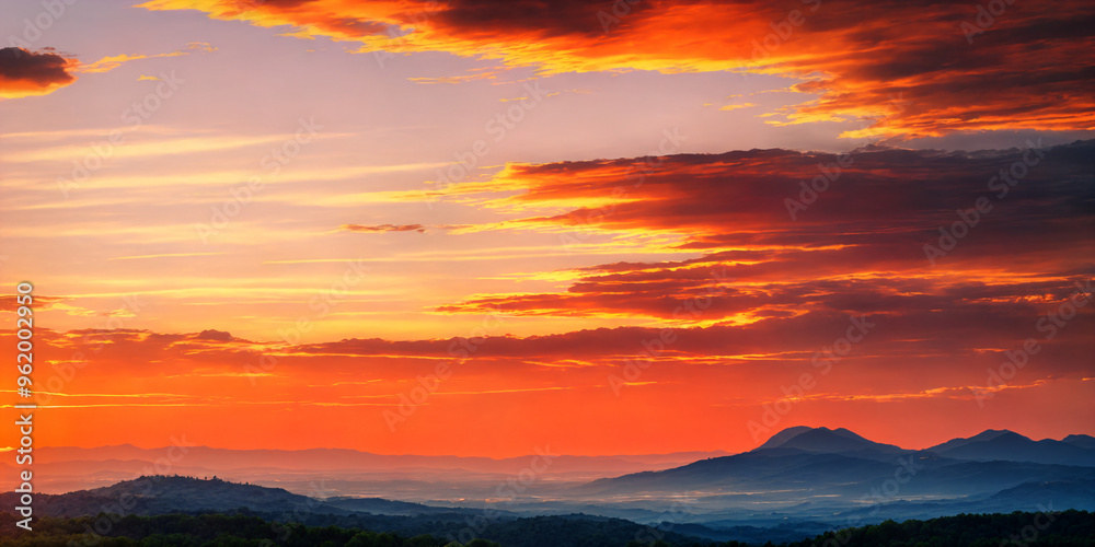 Fototapeta premium Summer Evening Sunset Over Mountain Range