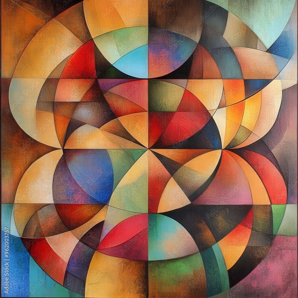 Obraz premium Vibrant Geometric Abstract Composition - Modern Artwork with Bold Shapes and Colors