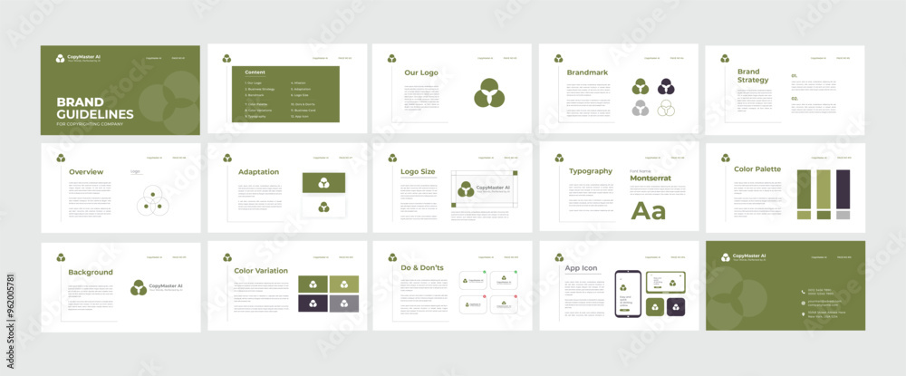 Brand Guidelines Poster Layout Set. Minimal Brand Guideline Template. Brand Identity presentation. Vector illustration Brand Guidelines Poster Layout Set. Minimal Brand Guideline Template. Brand Identity presentation. Vector illustration
