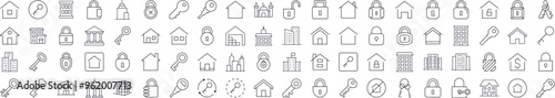 Collection of Line Icons of House and Real Estate. Editable Stroke. Minimalistic Linear Pictogram for Design of Cards, Apps, Banners, Posts