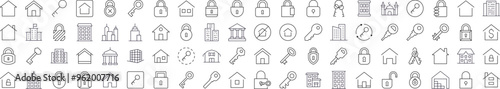 Set of Line Icons of House and Real Estate. Editable Stroke. Minimalistic Linear Pictogram for Design of Cards, Apps, Banners, Posts
