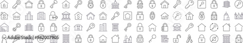 Pack of Line Icons of House and Real Estate. Editable Stroke. Minimalistic Linear Pictogram for Design of Cards, Apps, Banners, Posts