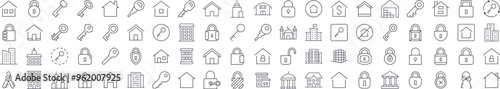 House and Real Estate Outline Web Line Icons Collection. Editable Stroke. Minimalistic Linear Pictogram for Design of Cards, Apps, Banners, Posts