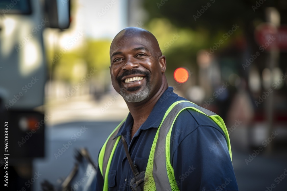 Portrait of a smiling middle aged male sanitation worker Portrait of a smiling middle aged male sanitation worker