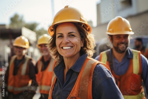 Portrait of a smiling middle aged female construction worker