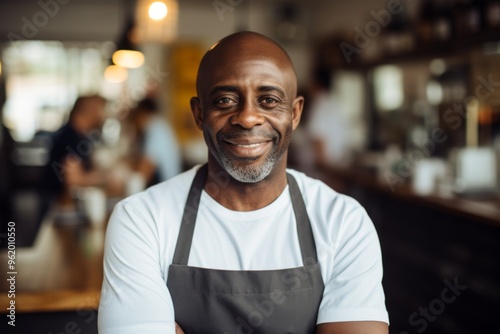 Portrait of a smiling male middle aged African American bartender