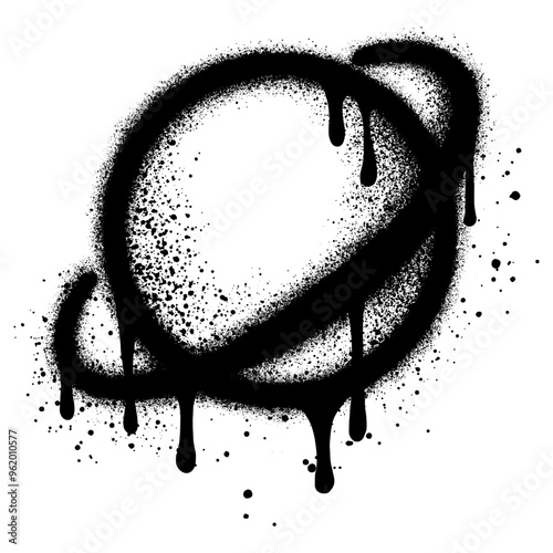 Planet with a ring icon graffiti with black spray paint. vector illustration.