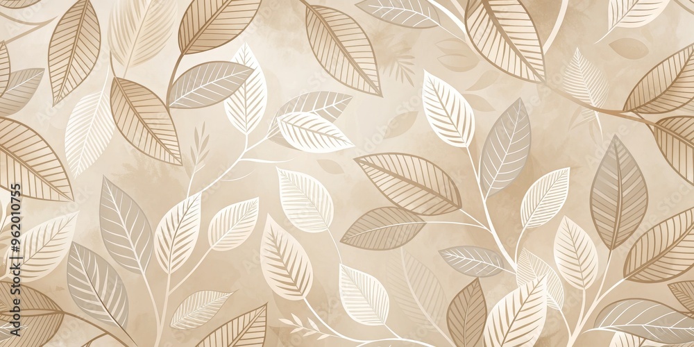 Obraz premium Abstract Brown and White Leaf Pattern, Watercolor, Botanical, Nature, Pattern