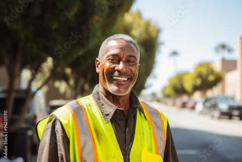 Portrait of a smiling middle aged male sanitation worker