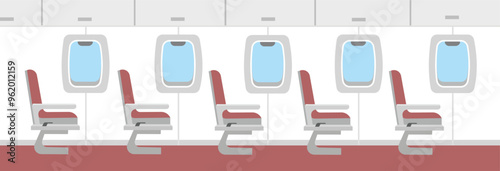 Airplane seat. Windows from inside the airplane. Airplane interior design. Airplane chair. Airline chair business class. Travelling by plane. Holiday by plane.