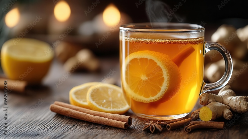 steaming mug of ginger lemon tea with honey drizzle cinnamon sticks and turmeric root rustic wooden table cozy atmosphere steaming mug of ginger lemon tea with honey drizzle cinnamon sticks and turmeric root rustic wooden table cozy atmosphere