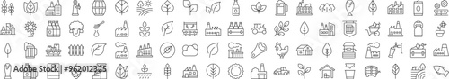 Agriculture Related Pack of Thin Icons. Contains Icons of Tractor, Plantation, Harvest. Editable Stroke. Suitable for Web Sites, Books, Cards, Apps
