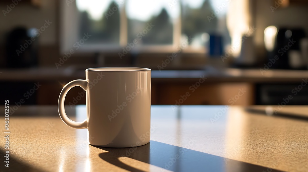 Fototapeta premium Morning Serenity: Empty Mug on Sunlit Kitchen Counter