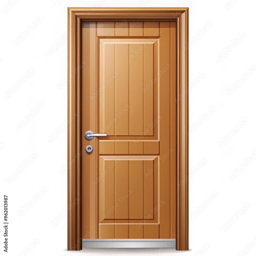 Classic Wooden Door with Silver Handle and Lock, Vector Illustration, Isolated, 3D, door design, wooden door, interior design Classic Wooden Door with Silver Handle and Lock, Vector Illustration, Isolated, 3D, door design, wooden door, interior design