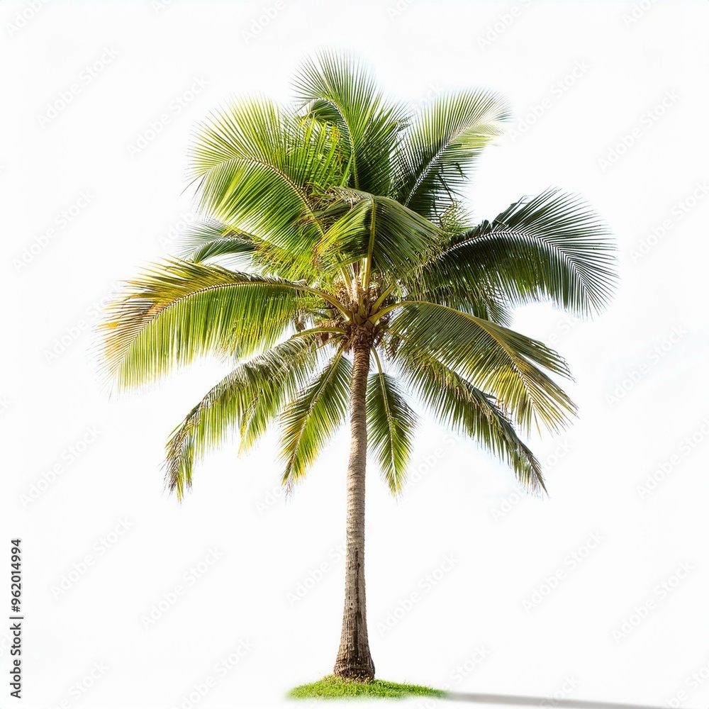 Coconut Palm Trees Isolated on White Background - Tropical Nature, Green Palm Fronds, Summer Vacation Concept, Exotic Landscape Elements, Beach Theme Stock Photo Coconut Palm Trees Isolated on White Background - Tropical Nature, Green Palm Fronds, Summer Vacation Concept, Exotic Landscape Elements, Beach Theme Stock Photo