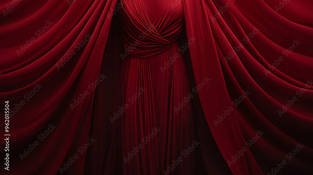 Fototapeta premium Classic Burgundy Maxi Dress with Refined Pleats and V-Neck for Special Events