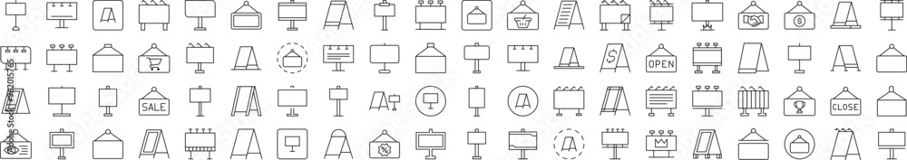 Pack of Line Icons of Sandwich Panel, Billboard, Signboard. Editable Stroke. Minimalistic Linear Pictogram for Design of Cards, Apps, Banners, Posts Pack of Line Icons of Sandwich Panel, Billboard, Signboard. Editable Stroke. Minimalistic Linear Pictogram for Design of Cards, Apps, Banners, Posts