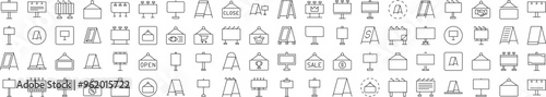 Sandwich Panel, Billboard, Signboard Line Icon Bundle. Editable Stroke. Minimalistic Linear Pictogram for Design of Cards, Apps, Banners, Posts