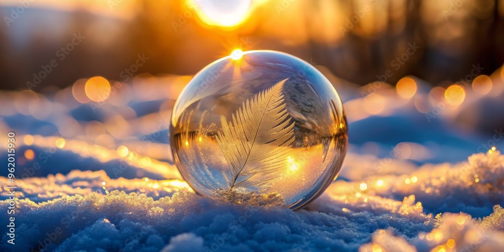Crystal Ball Reflection of a Feather in the Sunset, snow, winter, nature Crystal Ball Reflection of a Feather in the Sunset, snow, winter, nature
