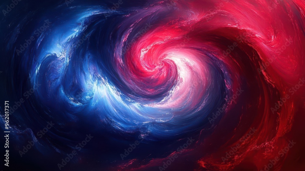 vibrant abstract swirl of deep red and electric blue fluid dynamics digital art mesmerizing patterns psychedelic style