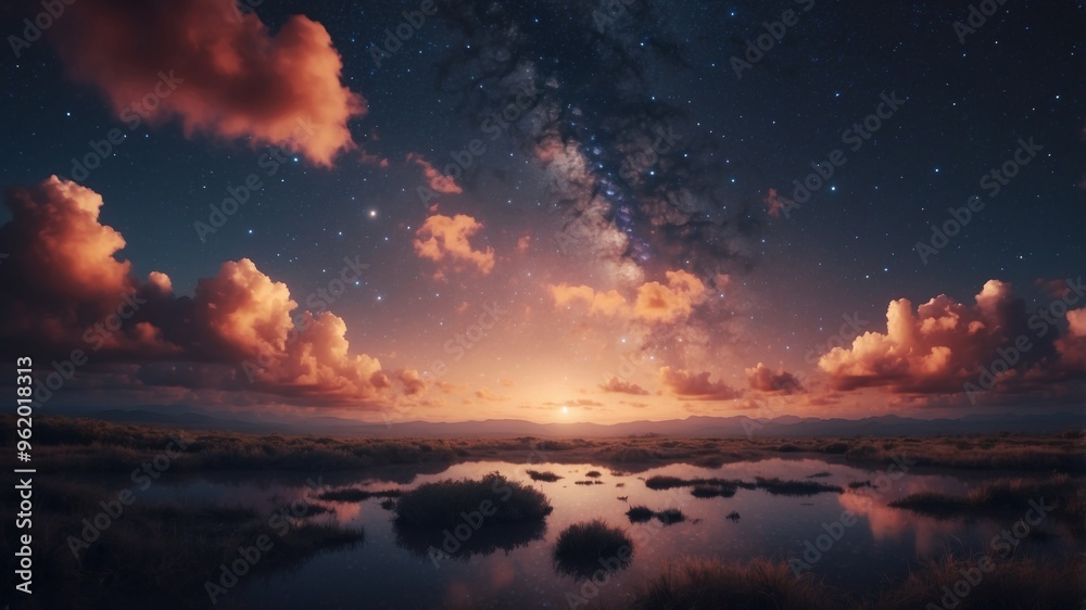 Obraz premium A night sky filled with stars and clouds.