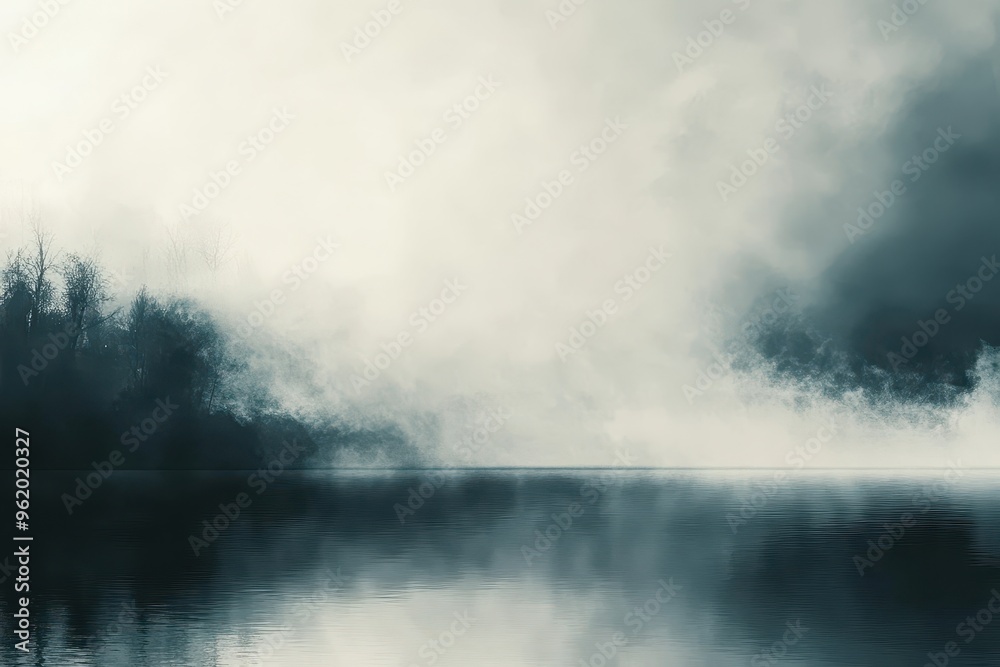 Silhouetted Trees Reflecting in a Misty Lake Silhouetted Trees Reflecting in a Misty Lake