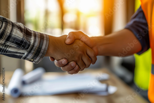 A handshake that sets the foundation for success. Partners in building the future.