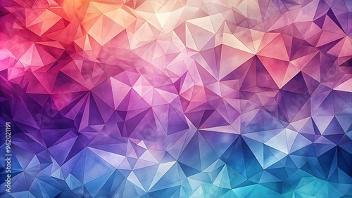 Abstract polygonal background with faceted shapes in various shades of purple and blue, ideal for tech and digital themes. Abstract colorful low poly background. 