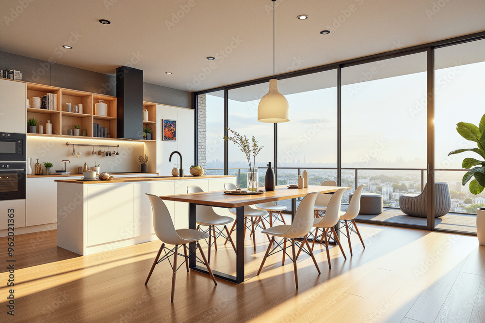 Fototapeta premium photo of a modern apartment kitchen with designer interior and furniture, luxury interior architecture design idea