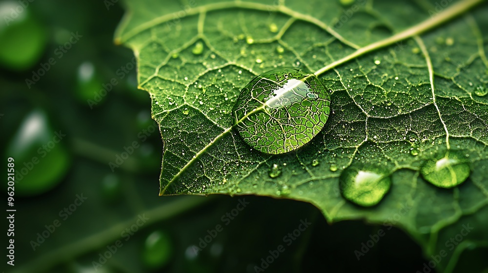 A single water droplet on a green leaf, magnified, reveals nature�s subtle and exquisite details. A single water droplet on a green leaf, magnified, reveals nature�s subtle and exquisite details.
