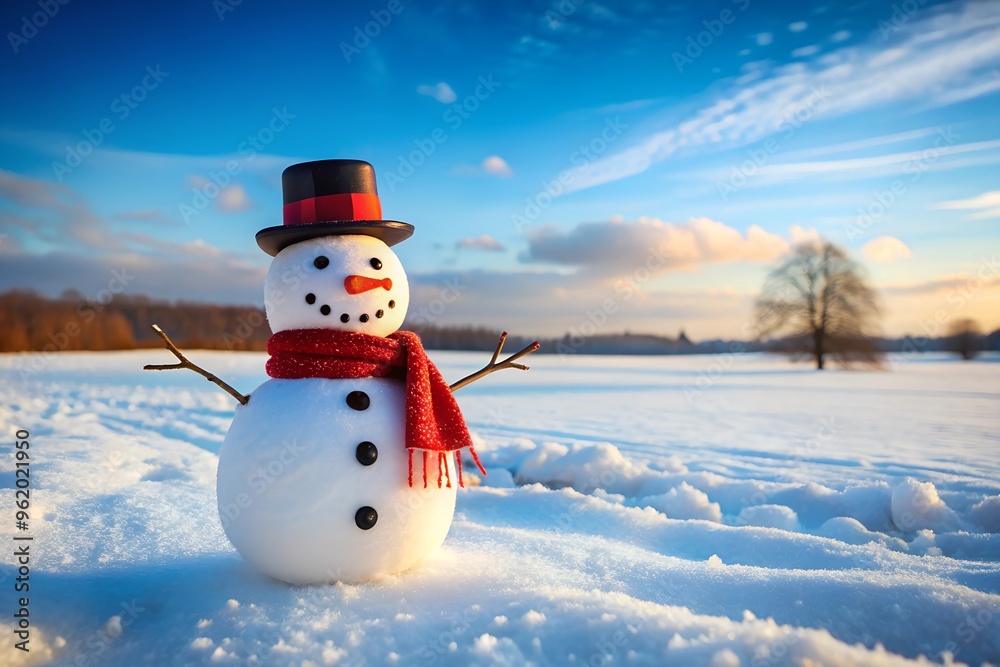 Obraz premium Snowman in a Field with Copy Space